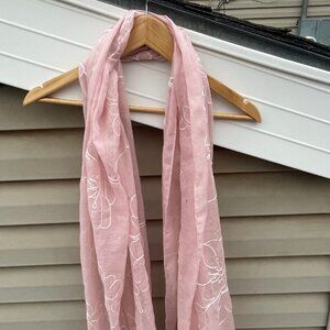 Pink Scarf - Beautiful embroidered detail - Like New!